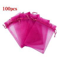 Boshen 100/200PCS Organza Gift Candy Sheer Bags Mesh Jewelry Pouches Drawstring Bulk for Wedding Party Favors Christmas 3"x4" 5"x7" (5" X 7"(100PCS), Hot Pink)