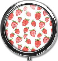 Strawberry Design New Silver Round Pill Box Decorative Metal Medicine Vitamin Organizer Unique Gift