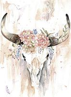 Country Longhorn: 4 Artistic Watercolor Note Cards, Blank Inside With Envelopes