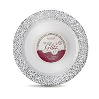 [48 Count - 7 Inch Plates] Laura Stein Designer Tableware Premium Heavyweight Plastic White Appetizer - Salad Plates With Silver Border, Party & Wedding Plate, Glitz Series, Disposable Dishes