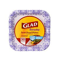 Glad Square Disposable Paper Plates for All Occasions | Soak Proof, Cut Proof, Microwaveable Heavy Duty Disposable Plates |50 Count Bulk Paper Plates | Size : 8.5