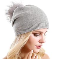 Theoylos Women's Winter Warm Knit Cuff Beanie Hat Ladies Pompom Skull Cap Warm Soft Ski Cap Gray