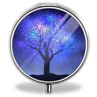 Beautiful Round Silver Kawaii Halloween Pill Box 2.1 Inches Medicine Tablet Holder Organizer Case for Purse