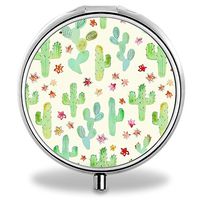 IMLONE Pill Organizer, Customized Cute Cactus Pill Boxes with 3 Components and Mirror for Travelling and Daily Needs