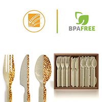 Auzzlife 100% Compostable Cutlery Set Wheat Straw Fiber 60 Forks 60 Spoons 30 Knives Combo Sets Disposable Biodegradable All-Natural BPA Free Eco-Friendly and Durable Heat Resistant Utensils