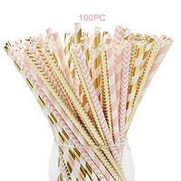 Paper Straws,100 Pack,Biodegradable Paper Drinking Straws, Pink & Gold Straws for Parties,Birthday,Baby Shower,Marriage,Engagement,Table Decoration,Carnivals and Crafts