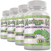 Moringa Powdered Greens Capsules: 4X Nutrients Leaf Moringa Capsules - Superfood Vegan B Supplement Immune System Supplements - Anti Fatigue Boost Powder Pre Workout for Women Weight Loss Bulk 4 Pack