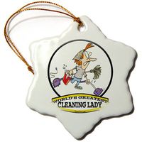 3dRose orn_103043_1 Funny Worlds Greatest Cleaning Lady Cartoon-Snowflake Ornament, 3-Inch, Porcelain