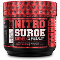 NITROSURGE Shred Pre Workout Supplement - Energy Booster, Instant Strength Gains, Sharp Focus, Powerful Pumps - Nitric Oxide Booster & PreWorkout Powder - 30Sv, Fruit Punch