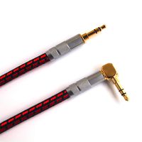 Primeda 3.5mm Premium Auxiliary Audio Cable Braided AUX Cable for Headphones, iPods, iPhones, iPads, Home/Car Stereos and More (Red) (3 Feet (1 Meter), Straight to Right Angle)