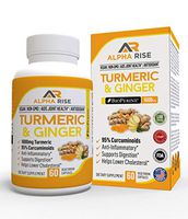 Turmeric Ginger Capsules by Alpha Rise - Joint Pain Relief Anti-Inflammatory Supplement - 1600mg Curcumin Root Extract with 20mg Bioperine Black Pepper for Maximum Effect - 60 Veg Powder Caps