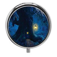 Huayuanhurug Night with a Little Home in The Trunk of an Tree in The Woods Print Custom Round Pill Box Organizer 3 Compartment Medicine Case Unique Gift