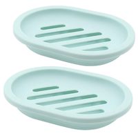 TOPSKY 2-Pack Soap Dish with Drain, Soap Holder, Soap Saver, Easy Cleaning, Dry, Stop Mushy Soap (Green)