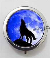 BlackKey Animal Wolf Howling Silhouette 3-Compartment Decorative Pocket Gift Box Case Organizer for Pill, Color 1 -618