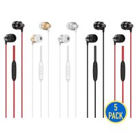 5 Pack Earbud Headphones with Microphone Remote Control (G08), Wholesale Bulk Corded Earphones Headsets Accessory for iOS Android Smart Phone, Laptop, MP3, Media Player, Chromebook, Gaming