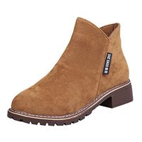 Theoylos Women's Winter Ankle Booties Fashion Suede Short Boots Ladies Warm Thick Heel Single Boots Student Shoes Brown