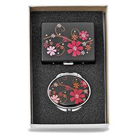 Diamond2Deal Silver-Tone Floral Pattern Contact Lens Case & Compact Mirror Set Gift Mothers Day fine Jewelry Gift for Women