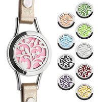 MYWISHBOX Essential Oil Diffuser Bracelet Relieves Stress, Aromatherapy Stainless Steel Locket Bracelets, Wrap Around Leather Band, 10 Washable Color Pads, Girls Women Best Gift Idea Trendy Accessory