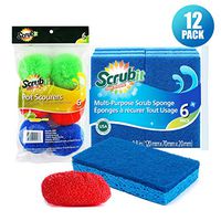 Dish Cleaning Set by SCRUBIT - 6 Cellulose Scrub Sponges and 6 Non-Scratch Round Nylon Scour Pads - Use Scrubbing Sponge for Kitchen & Bathroom - Tough and Durable Scrubber Pad for Non-Stick Cookware