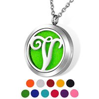 HOUSWEETY Aromatherapy Essential Oil Diffuser Necklace-Stainless Steel Locket Pendant,11 Refill Pads Letter V