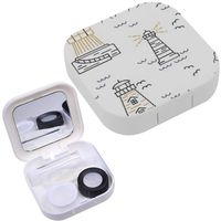 Portable Contact Lens Case Box Travel Kit Mirror + Bottle + Tweezers Container Holder [ Lighthouses Thin Line ]