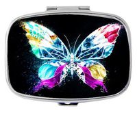 Youroom Multicolored shiny personality butterfly Custom HOT Sales Stainless Steel Square Pill Box Medicine Vitamin Organizer Holder Decorative box
