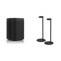 Sonos One (Gen 2) Black with Pair of Sonos Stands for One and Play:1 (Black)