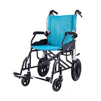 LYYYL Wheelchair Lightweight Folding Portable Transport Chair with Bags Solid Tires Seatbelt Hand Brakes Comfortable Armrest Seat Heavy Duty 220lbs Swing Away Foot Rrests for Men and Women (Blue)