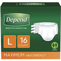 Depend Incontinence Protection with Tabs, Maximum Absorbency, L, 16 Count (Packaging May Vary)