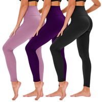TNNZEET High Waisted Leggings for Women - Tummy Control Full Length Tights for Athletic Yoga - Regular & Plus Size (Black+Violet+Thistle, Plus Size(US 12-24))