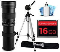 Opteka 420-800mm f/8.3 HD Telephoto Zoom Lens Bundle Package includes 70" Tripod Photo/Video Tripod + 16GB Memory Card + Lens Cleaning Kit for Canon EOS 1D Mark 2 3 4 III IV, 1Dx, 1D X, 5D Mark 2 3 II III, 5DM2 5DM3 DSLR SLR Digital Camera