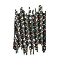 KyStudio 100 PCS Halloween Party Decorative Straws Durable Halloween Disposable Drink Paper Straws (Black)