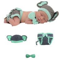 Cute Newborn Infant Baby Photography Props Girls Photo Suit-Newborn Baby Crochet Knitted Photo Photography Props Handmade Baby Hat Diaper Costume Outfit-Elephant