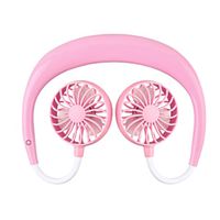 AutumnFall Portable USB Rechargeable Neckband Sport Lazy Neck Hanging Style Dual Cooling Fan (Pink)