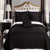 Luxury Checkered Quilted Wrinkle Free Coverlets Bedspread 100% Microfiber Set Black/Full-Queen(3PC)