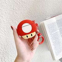 Ultra Thick Soft Silicone Mario Mushroom Red White Yellow Case for Apple Airpods 1 2 with Strap Game Character Vintage Protective Mini Bag Protector Shockproof Cool Fun Gift Girls Boys Son Men Guys