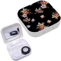 Portable Contact Lens Case Box Travel Kit Mirror + Bottle + Tweezers Container Holder [ Flowers Fills ]