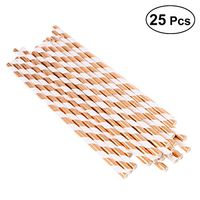 STOBOK 25pcs Golden Stripes Party Supplies Set Paper Rose Red Straws Tableware Set for Birthday Wedding Festival
