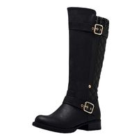 Dainzuy Women's Knee High Slouch Boots Wide Calf Low Block Heel Winter Riding Boots with Zipper Buckle Strap Black