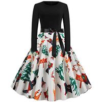 SUIKI Christmas Dress, Maxi Dresses for Women, Womens Print Round Neck Zipper Hepburn Dress for Party