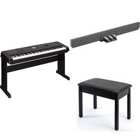 Yamaha Dgx660B 88-Key Weighted Digital Piano and Furniture Stand with 3-Pedal Unit for DGX-660, Black and Padded Wooden Piano Bench, Black