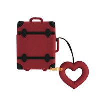 UnnFiko Mini Trunk Airpods Case, Super Cute 3D Cartoon Soft Silicone Protective Mini Bag Cute Creative Airpods 1 & 2 Charging Stand Cover with Finger Loop (Luggage Red, Airpods 1 & 2)
