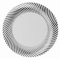 Party Joy 50-Piece Plastic Dinner Plate Set | Swirl Collection | Heavy Duty Premium Plastic Plates for Wedding, Parties, Camping & More (Silver Swirl)