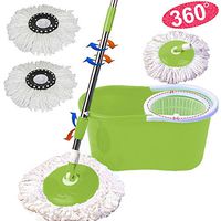 PrimeTrendz Microfiber Spining Magic Spin Mop W/Bucket 2 Heads Rotating 360° Easy Floor Mop Flexible Plastic Handle Brand New