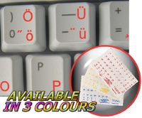 Hungarian Keyboard Stickers with RED Lettering ON Transparent Background