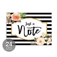 Black Stripe, Floral and Faux Glitter Note Cards for All Occasions / 24 Just a Note Cards