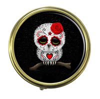 Luxcase Sugar skull owl Custom Round Bronze Pill Box Pocket Medicine Tablet Holder Organizer Pill Decoration Case Wallet
