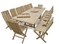 Windsor's Premium Grade A Teak 138"x39" Rectangular Double Extension Table w/16 Java Folding Chairs w/Lumbar Support Back, 5 Yr Wrty, World's Best Outdoor Furniture! Teak Lasts A Lifetime!