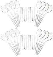 Set of 24 Heavy Duty Disposable Plastic Serving Utensils! Four 10” Spoons and Forks, Four 6-1/2” Tongs! Clear Serving Sets Perfect for Parties, Events, BBQ's and More!