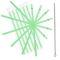 10.5" Long Rainbow Colored Reusable Plastic Replacement Straws, Fits Most Tumblers, Set of 10 with Cleaning Brush (Greens)